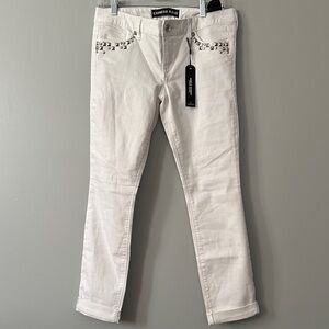Express Stella White Studded Crop Ankle Skinny Jeans Low Rise NWT
